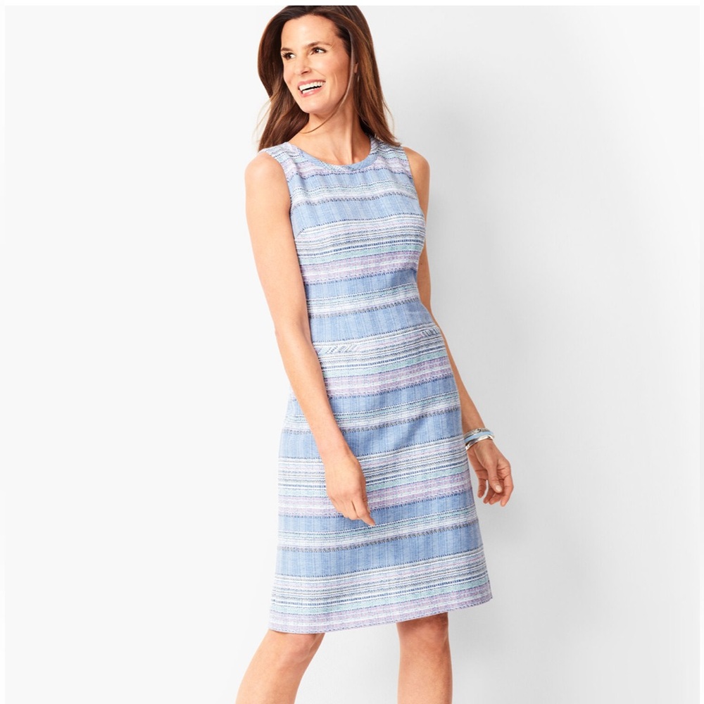 Talbots Stripe Tweed Pastel Blue Pink Shift Career Dress Size 12